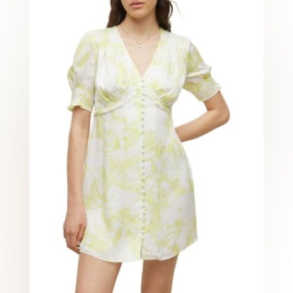 All Saints Demi Marama Mini Dress in Citrus Yellow Size 10 Floral NWT